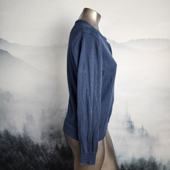L.L. Bean Cotton Blend Navy Button-Front Cardigan | Women's Medium - Picture 4 of 12
